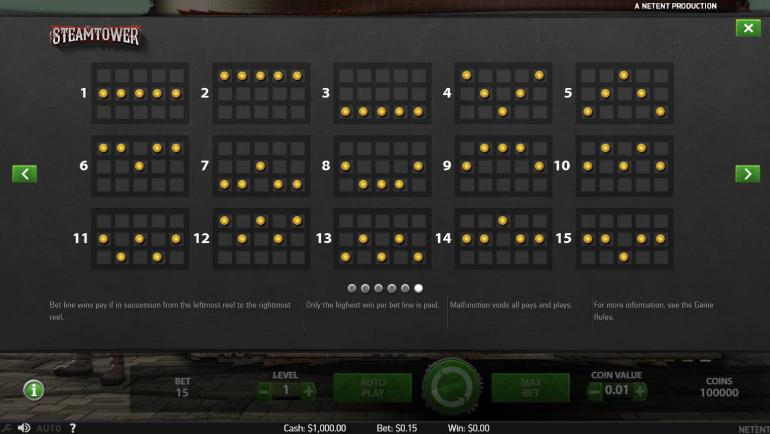 Steam Tower Slot - Paylines - 96m1