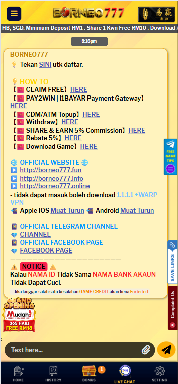 Borneo777 - Livechat - 96m1